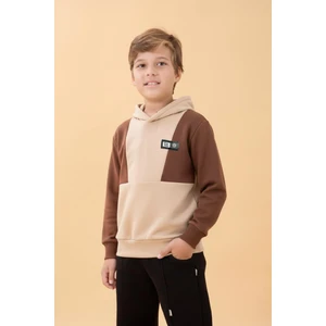 Erkek Çocuk Kapüşonlu Parçalı 3 Ip Sweatshirt Taş