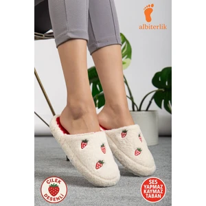 Unisex Kadın Çilek Desen Pofuduk Çeyiz Bohça Ev Terliği Ses Yapmaz Kaymaz Taban Ev Terlik