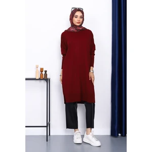 Koyu Bordo Bisiklet Yaka Merserize Salaş Triko Tunik