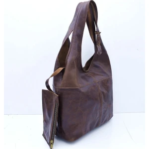 Randy Antik Kahve Hakiki Deri Omuz Çantası