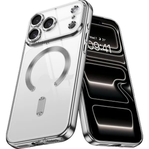 Iphone 17 Pro Max Kılıf Tam Kamera Korumalı Magsafe Şarj Destekli Renkli Kenarlı Arkası Şeffaf Kapak