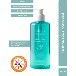 GLONE Termal Yüz Temizleme Jeli | 200ml | Sebum Dengeleyici ve Gözenek Arındırıcı | Çay Ağacı & Mentol Ferahlığı