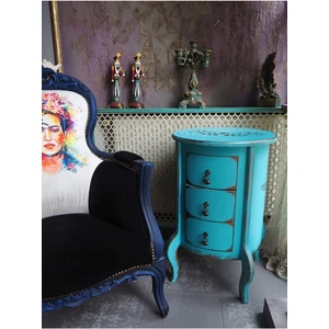 Turkuaz Bakır Eskitme 3 Çekmeceli Ahşap Komodin