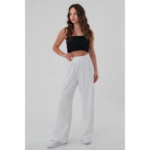 Kadın K.beyaz Yüksek Bel Cırtlı Palazzo Pantolon