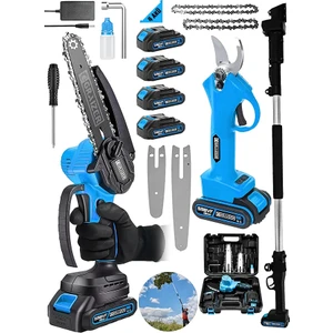 Alman 598 Vf 20 Ah 2 Li Set 4 Akülü Şarjlı Ağaç Dal Kesme Budama Makası Testere Teleskopik Hediyeli