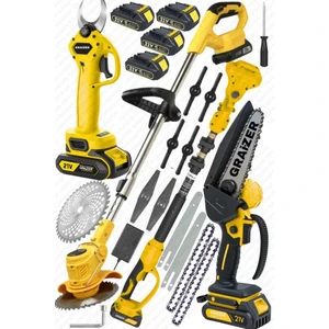 Alman 3 In 1 Set Akülü Çim Ot Biçme Şarjlı Ağaç Dal Kesme Budama Makası Testere Teleskop