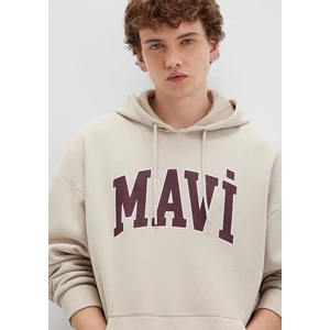 Mavi Logo Baskılı Kapüşonlu Bej Sweatshirt 067149-70004