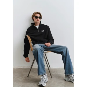 Mavi Logo Baskılı Yarı Fermuarlı Siyah Sweatshirt 0S10208-900