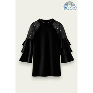 Kız Çocuk Özel Günler Için Kadife Çocuk Elbisesi  4-12 Yaş 12107