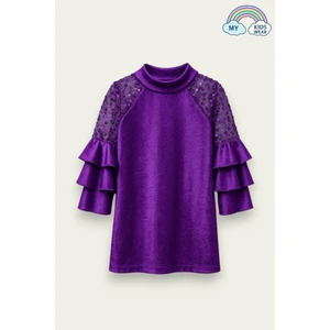 Kız Çocuk Özel Günler Için Kadife Çocuk Elbisesi  4-12 Yaş 12106