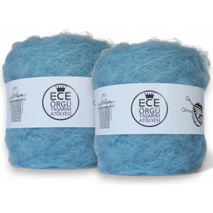 Mavi Renkli, Bol Tüylü, Ince Moher Örgü Ipi (200 Gr.)