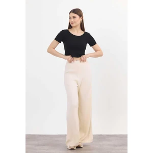 23274 Geniş Paça Triko Pantolon Krem