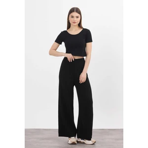 23274 Geniş Paça Triko Pantolon Siyah