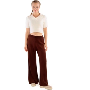 23274 Geniş Paça Triko Pantolon Acı Kahve
