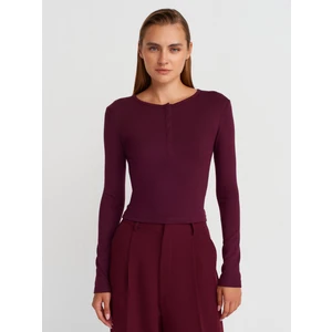 31442 Uzun Kollu Çıtçıt Düğmeli Top-Bordo