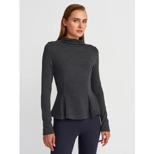 32038 Uzun Kollu Peplum Top-Antrasit M