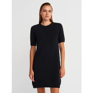 90257 Bisiklet Yaka Yumuşak Dokulu Triko Elbise-Siyah