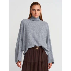 10817 Yumuşak Dokulu Yarasa Kol Triko Kazak-K.gri Mel.