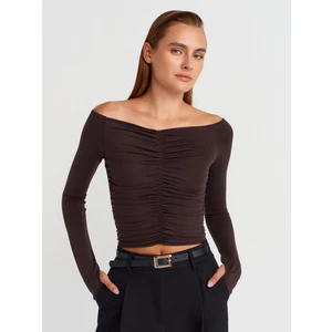 32089 Omuzları Açık Büzgülü Top-Koyu Kahve