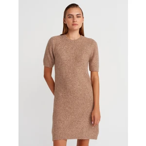 90257 Bisiklet Yaka Yumuşak Dokulu Triko Elbise-K.bej Mel.