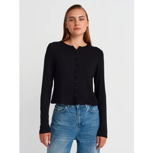 31413 Düğmeli Detaylı  Hırka-Siyah