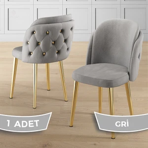 Axle Serisi 1 Adet Gri Mutfak Sandalyesi Gold Kaplama Metal Ayak Babyface Kumaş