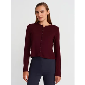 31413 Düğmeli Detaylı  Hırka-Bordo