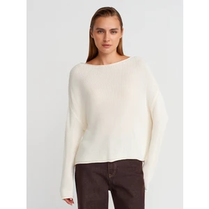 10804 Kayık Yaka Basic Triko Kazak-Ekru