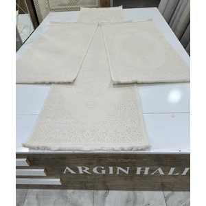 Beyaz Krem Akrilik Yatak Odası Halısı 3'lü Halı Argın Halı