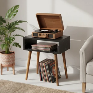 Royal Plak ve Pikap Çalar Sehpası Siyah Mermer Desenli