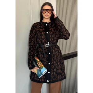 Desenli Kemer Aksesuarlı Tesettür Triko Hırka P-00018376