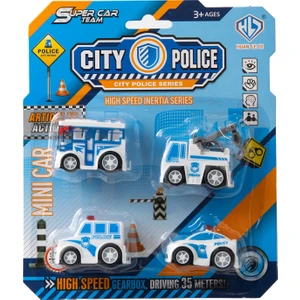 Polis Seti 4lü Mini Plastik Oyuncak Araba