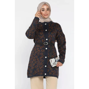 Desenli Kemer Aksesuarlı Tesettür Triko Hırka P-00018376