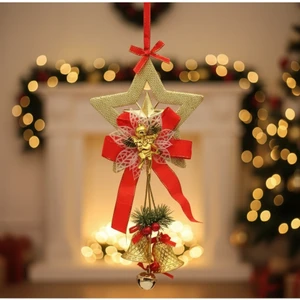 Deniz Party Store Yılbaşı Gold Yıldızlı Fiyonklu Çanlı Kapı Süsü 13X33 cm