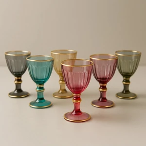 Cam Renkli Yaldızlı Kahve Yanı Su Bardağı Kadeh Kupa Bardak 75 ml 6'lı