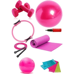 6mm Minderli Pembe Pilates Seti 65 cm ve 25 cm Pilates Topu ile Ekonomik Set