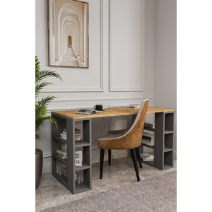 Dekoratif Çalışma Masası,6 Bölmeli Bilgisayar MASASI,130CM Pc Masası,gri,çam