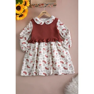 Kiremit Kirpi Desenli Süveterli Kız Çocuk Elbise 20224