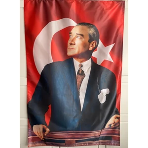 Atatürk Baskılı Türk Bayrağı 70X105 cm – Raşel Kumaş, Çift Dikiş, Canlı Renkler