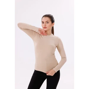 Kadın Ekru Uzun Kol Body - Bisiklet Yaka