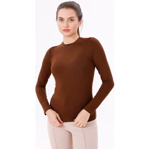 Kadın Kahverengi Uzun Kol Body - Bisiklet Yaka