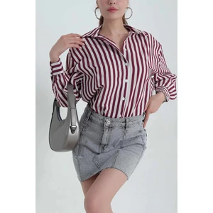 Kadın Oversize Elvan Kumaş Kalın Çizgili Beyaz Viskoz Gömlek