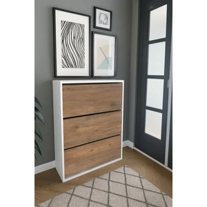 3 Bölmeli Ayakkabılık - Çam ve Beyaz