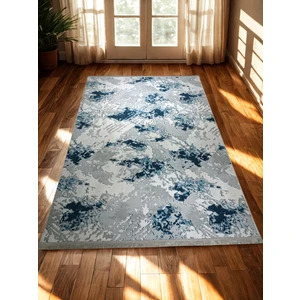 Mavi Gri Saçaklı Kaymaz Taban Yıkanabilir Kesme Yolluk Halı