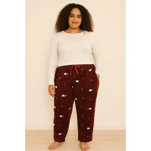 Kadın Büyük Beden 401 Cepli Polar Tek Alt Bordo