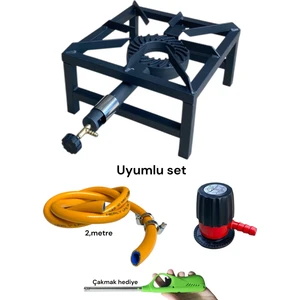 Volkan Sanayi Tipi Canavar Profil Tüplü Ocak Uyumlu Set 2,mt Hortum Kelepçe Ayarlı Demir Başlık