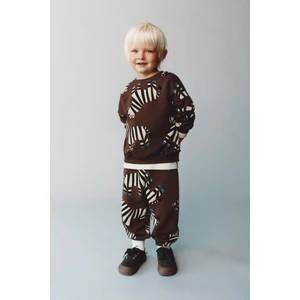 Erkek Çocuk Pamuklu Kahverengi Zebra Desenli Sweatshirt ve Eşofman Altı Takım – Günlük Rahat Kombin