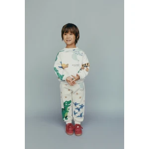 Erkek Çocuk Pamuklu Ekru Dinazor Desenli Sweatshirt ve Eşofman Altı Takım – Günlük Rahat Kombin