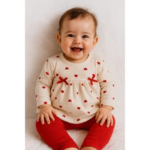 Tuem  Baby %100 Pamuk Kalp Baskılı 2'li Bebek Takımı