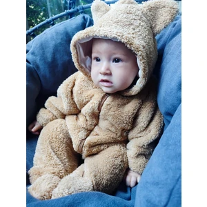 Şapkası Astarlı, Patikli Peluş Bebek Tulum